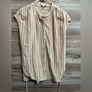 Lucky Brand Stripe Button Down Tie Waist Tunic Tank Top
